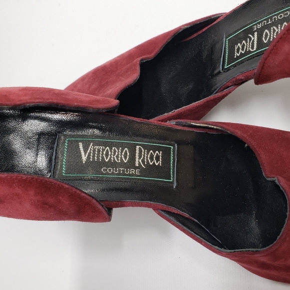 Vintage Vittorio Ricci Suede Closed Toe Pumps Size 5.5 Red Wine Colour - Picture 12 of 16